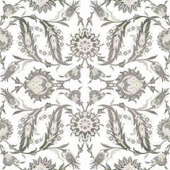 Arabesque vintage decor floral ornate pattern for design template vector. Eastern motif. Painting flowers decoration print. Silver white grey illustration for invitation, wallpaper, wedding, wrapping