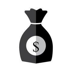 Bag of money with dollar logo in black and white icon, Dollar currency isolated on white background
