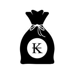 Bag of money with kib logo in black and white icon, Loas money currency isolated on white background