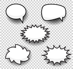 Bubbles comic style vector duddle illustration. Cartoon explosion, speach isolated on transparent background. Tag icons, spech bubble in pop art