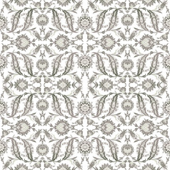 Arabesque vintage decor floral ornate pattern for design template vector. Eastern motif. Painting flowers decoration print. Silver white grey illustration for invitation, wallpaper, wedding, wrapping
