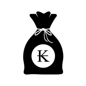 Bag of money with kib logo in black and white icon, Loas money currency isolated on white background