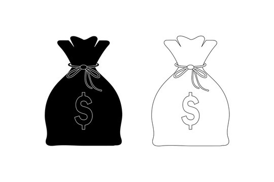 Currency Dollar, bags of money, black and white dollar icon symbol