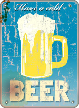retro beer enamel sign, vector