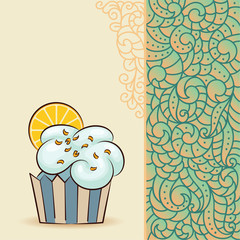 Sweet cupcake with orange slice