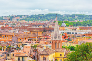 Fototapeta premium View of the city of Rome from above, from the hill of Terrazza del Pincio. Italy.