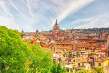 Fototapeta premium View of the city of Rome from above, from the hill of Terrazza del Pincio. Italy.
