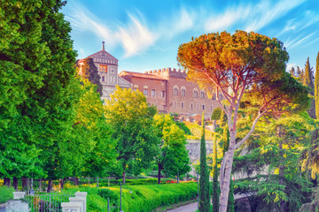 Naklejka premium Landscape, panorama on Basilica di San Miniato (Abbazia di San Miniato al Monte)in the Florence from Piazzale Michelangelo point.