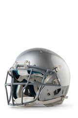 Close up of silver colored sports helmet