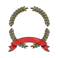 olive branches in colored crayon silhouette forming a circle with thick ribbon on bottom vector illustration