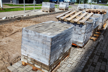 construction of a new road with paving slabs