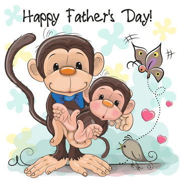 Greeting card Two monkeys a father and a baby