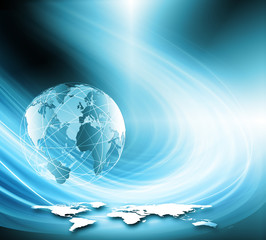 Best Internet Concept of global business. Globe, glowing lines on technological background. Wi-Fi, rays, symbols Internet, 3D illustration