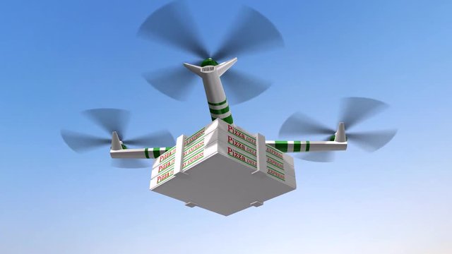 Drone delivering pizza boxes - Drone carrying pizza for fast food delivery concept
