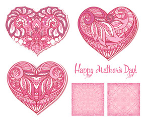 Set of design elements for Happy mother's Day with Love heart, s