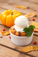 pumpkin cake with ice cream