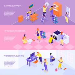 Fototapeta premium Professional Cleaning Service Isometric Banners