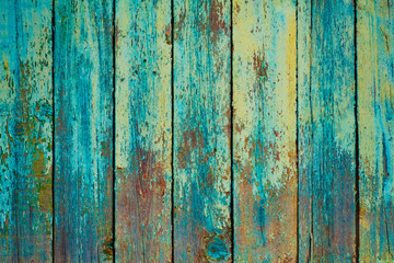 Fototapeta na wymiar Aged cracked painted wooden wall panel (texture, background)