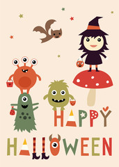 Happy Halloween vertical card. Vector illustration.