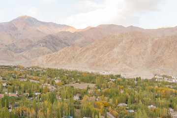 View of Leh city in Autumn season, the capital of Ladakh at Northern India.