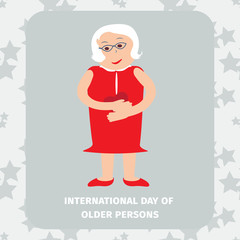 Old woman. Senior lady with glasses walking. Vector illustration.