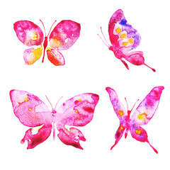 Obraz na płótnie Canvas beautiful pink butterfly,watercolor,isolated on a white