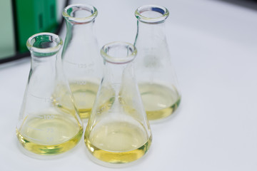 Experiment chemical solution mixing liquids on a Hotplate Stirrer in Lab.