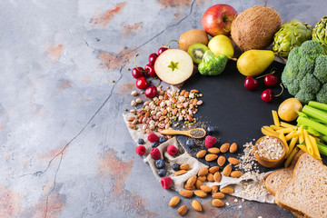 Selection of healthy rich fiber sources vegan food for cooking