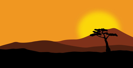 Fototapeta na wymiar Vector illustration view of Africa safari landscape with sunset background