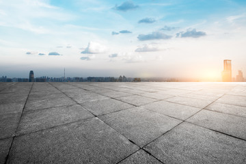 cityscape of chongqing from empty brick floor