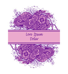 Template with abstract marine flowers bouquet in lilac on white for decoration  package of perfume cosmetic shampoo soap or for advertising hygiene products purity  freshness 