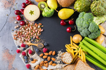 Selection of healthy rich fiber sources vegan food for cooking