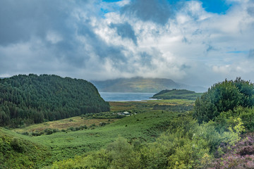 scenery of the gulf of Skye island in Scotland England with clouds and Atlantic ocean