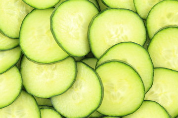 slices of fresh green cucumbers food background texture