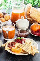 Fresh and continental breakfast table