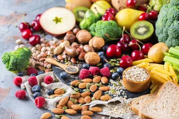 Gordijnen Selection of healthy rich fiber sources vegan food for cooking © aamulya