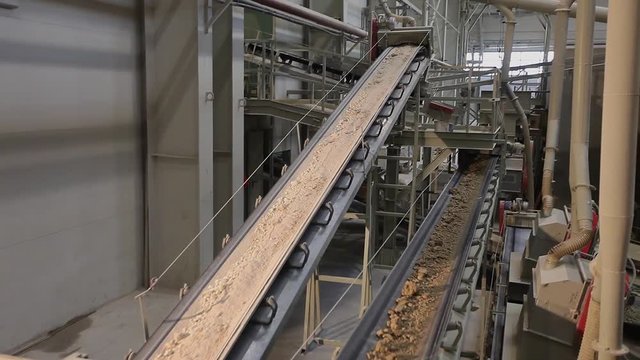 Conveyor belt on industry, Ceramic factory equipment, Transportation of clay on the conveyor