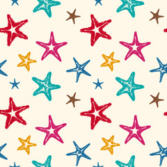 Fototapeta na wymiar Colorful Hand-drawn Starfish Seamless Pattern