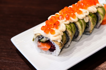 Salmon and Tuna maki roll sushi