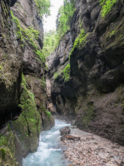 The river in Partnach Gorge of  mountains in Bavaria, Germany .