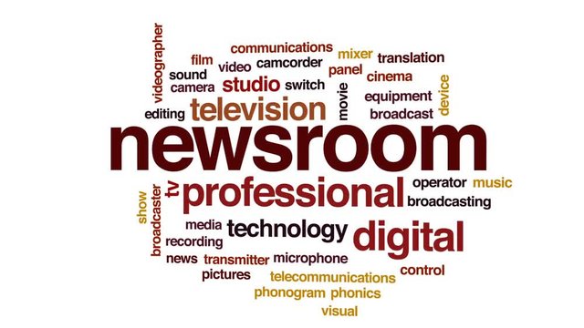 Newsroom animated word cloud, text design animation.