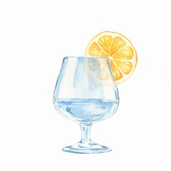 Glass with water and lemon. Watercolor illustration, isolated on white