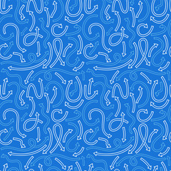 Fototapeta premium Seamless pattern with different curved arrows. Vector illustration on blue background.