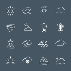 Set Of Weather Icons On Gray Background Climate Forecast Collection Vector Illustration