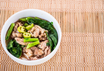 fried noodle with pork and Chinese kale, or radna , Thai food