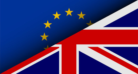 Fototapeta na wymiar Flags of EU and UK divided on half. Brexit theme. Vector illustration.