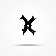 Antique letter X. Vintage hand drawn gothic font Western vector grunge lettering. Vector illustration.