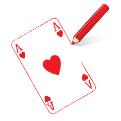 Red Pencil Drawing Filled Ace of Hearts Playing Card