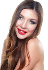 Fototapeta premium Portrait of beautiful young woman . Isolated on white background. Beautiful woman