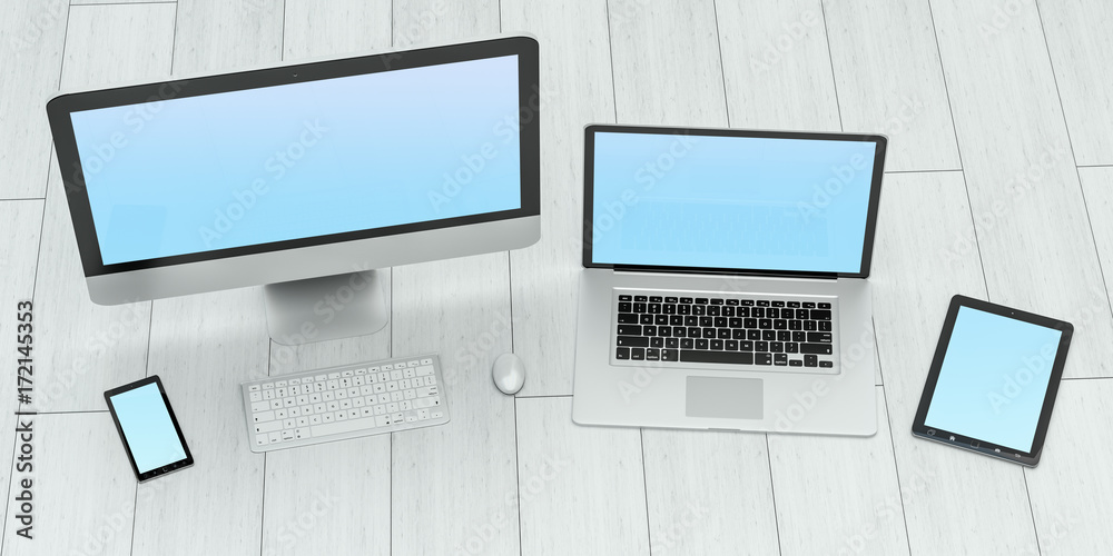 Aufkleber Modern computer laptop mobile phone and tablet 3D rendering